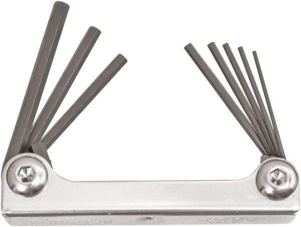 Bondhus - 8 Piece Fold-Up Ball End Hex Key Set - Hex Range 0.05 to 5/32", 3-1/2" OAL, Protanium High Torque Steel - Best Tool & Supply