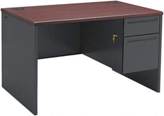 Hon - Steel-Reinforced High-Pressure Laminate/Metal Right Pedestal Desk - 48" Wide x 30" Deep x 29" High, Mahogany/Charcoal - Best Tool & Supply