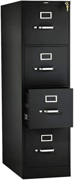 Hon - 15" Wide x 52" High x 26-1/2" Deep, 4 Drawer Vertical File with Lock - Steel, Black - Best Tool & Supply