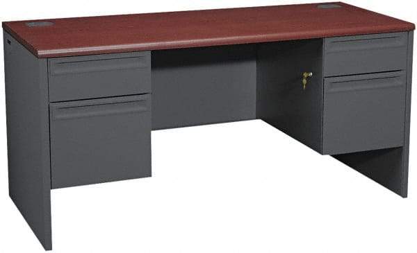 Hon - 69" Long x 29-1/2" High x 29-1/2" Deep, 4 Drawer Kneespace Credenza - Mahogany/Charcoal (Color), Metal - Best Tool & Supply