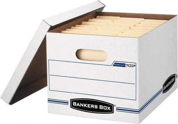 BANKERS BOX - 1 Compartment, 12 Inch Wide x 15 Inch Deep x 10 Inch High, File Storage Box - 1 Ply Side, 2 Ply Bottom, 2 Ply End, White and Blue - Best Tool & Supply