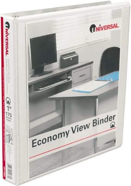 UNIVERSAL - 1" Sheet Capacity, 11 x 8-1/2", View Ring Binder - Vinyl, White - Best Tool & Supply