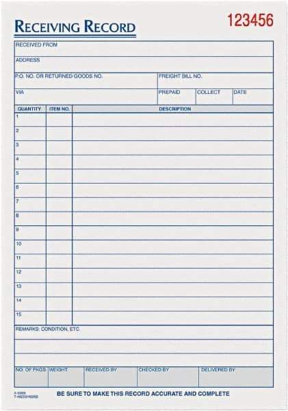 TOPS - 50 Sheet, 5-1/2 x 7-7/8", Receiving Record Book - White - Best Tool & Supply