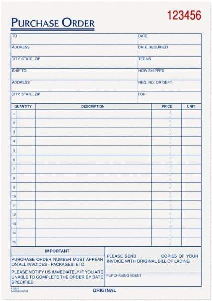 TOPS - 50 Sheet, 5-9/16 x 7-15/16", Purchase Order Book - White - Best Tool & Supply