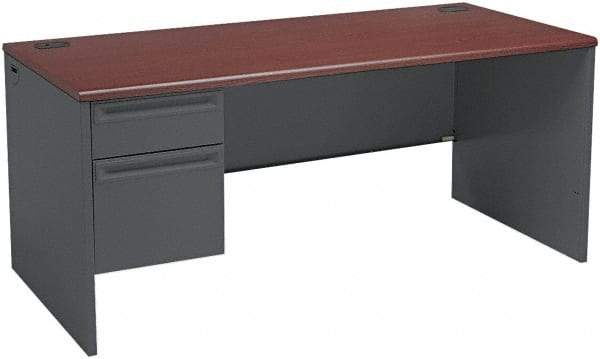 Hon - Steel-Reinforced High-Pressure Laminate/Metal Left Pedestal Desk - 66" Wide x 30" Deep x 29" High, Mahogany/Charcoal - Best Tool & Supply