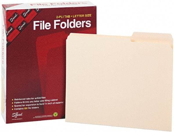 Samsill - 8-1/2 x 11", Letter Size, Manila, File Folders with Top Tab - 11 Point Stock, 2/5 Tab Cut Location - Best Tool & Supply