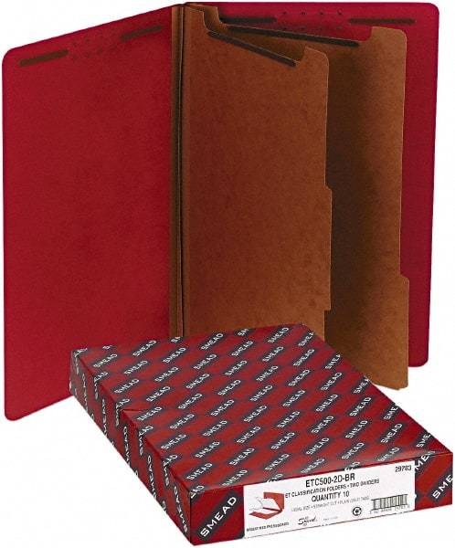 Samsill - 8-1/2 x 14", Legal, Bright Red, Classification Folders with End Tab Fastener - 11 Point Stock, Straight Tab Cut Location - Best Tool & Supply