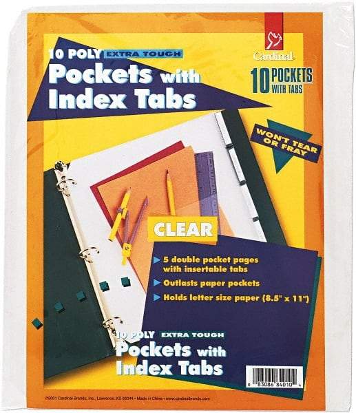 Cardinal - 11 x 8 1/2" 3-Hole Punched, Binder Pockets Divider - White Tabs, Clear Folder - Best Tool & Supply