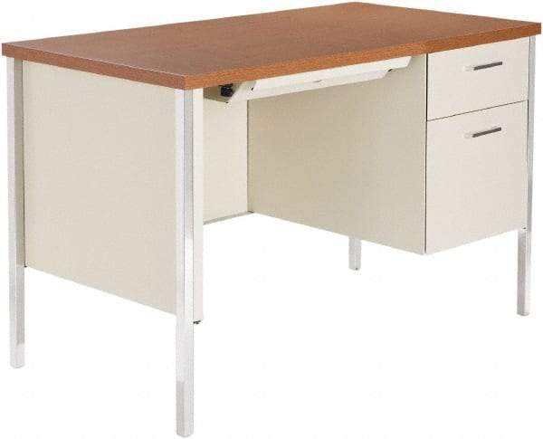 ALERA - Woodgrain Laminate/Steel Single Pedestal Desk with Center Drawer - 45" Wide x 24" Deep x 29" High, Cherry/Putty - Best Tool & Supply