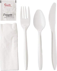 GEN - Wrapped Cutlery Kit, 6-1/4", Fork, Knife, Spoon, Napkin, Salt, Pepper - White - Best Tool & Supply