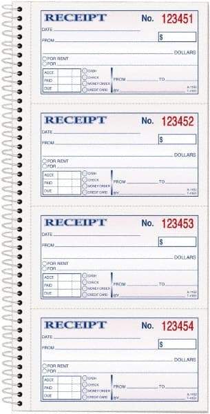 TOPS - 200 Sheet, 2-3/4 x 4-3/4", Receipt Book - White - Best Tool & Supply