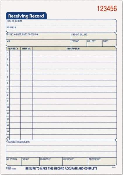 TOPS - 50 Sheet, 5-1/2 x 7-7/8", Receiving Record Book - White - Best Tool & Supply