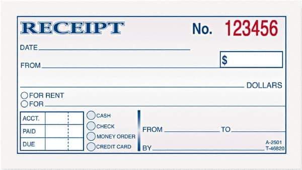 TOPS - 50 Sheet, 2-3/4 x 4-7/8", Receipt Book - White - Best Tool & Supply