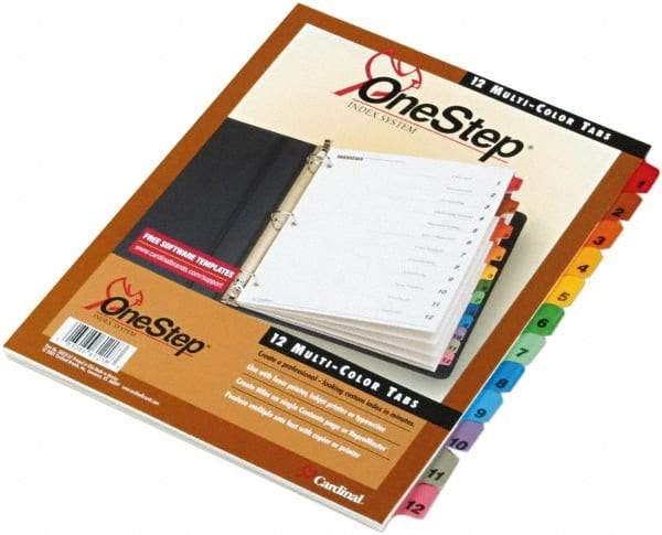 Cardinal - 11 x 8 1/2" 1 to 12" Label, 3-Hole Punched, Preprinted Divider - Multicolor Tabs, White Folder - Best Tool & Supply