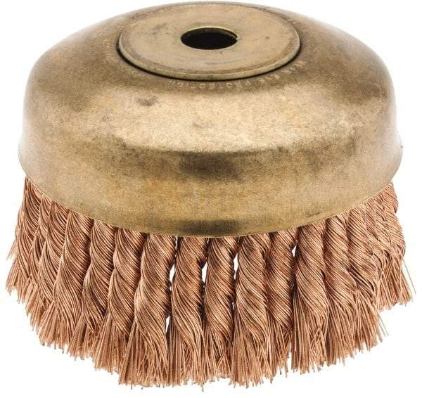 Ampco - 6" Diam, 5/8-11 Threaded Arbor, Bronze Phosphorus Fill Cup Brush - 0.02 Wire Diam, 1-3/4" Trim Length, 6,000 Max RPM - Best Tool & Supply