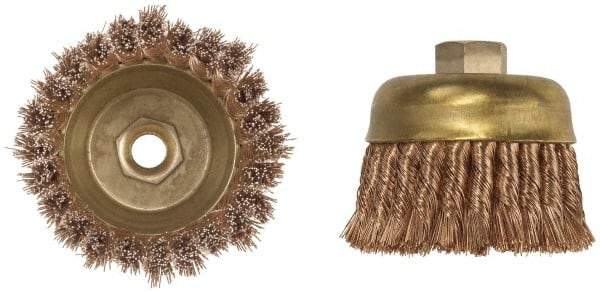 Ampco - 4" Diam, 5/8-11 Threaded Arbor, Bronze Phosphorus Fill Cup Brush - 0.02 Wire Diam, 1-1/2" Trim Length, 7,000 Max RPM - Best Tool & Supply