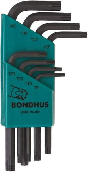 Bondhus - 8 Piece T9 to T40 Protanium High Torque Steel L-Key Torx Key Set - T9, T10, T15, T20, T25, T27, T30, T40 Torx Size - Best Tool & Supply