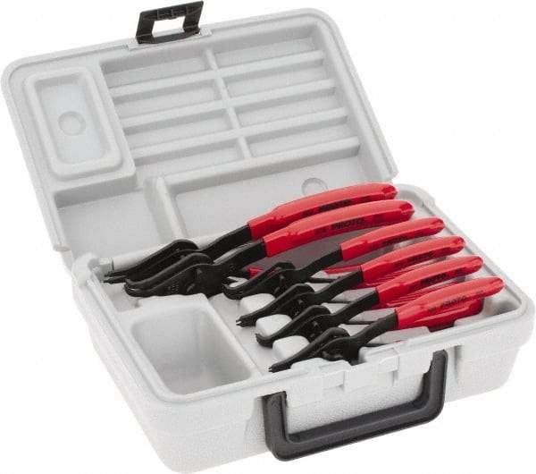 Proto - 6 Piece, 3/8 to 3" Bore, 1/4 to 3-11/32" Shaft, Convertible Retaining Ring Pliers Set - 0.038 to 0.07" Tip Diam Range - Best Tool & Supply