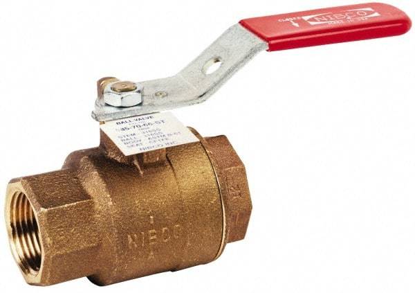 NIBCO - 2" Pipe, Full Port, Bronze Standard Ball Valve - 2 Piece, Inline - One Way Flow, FNPT x FNPT Ends, Vertical Chain Lever Handle, 600 WOG, 150 WSP - Best Tool & Supply