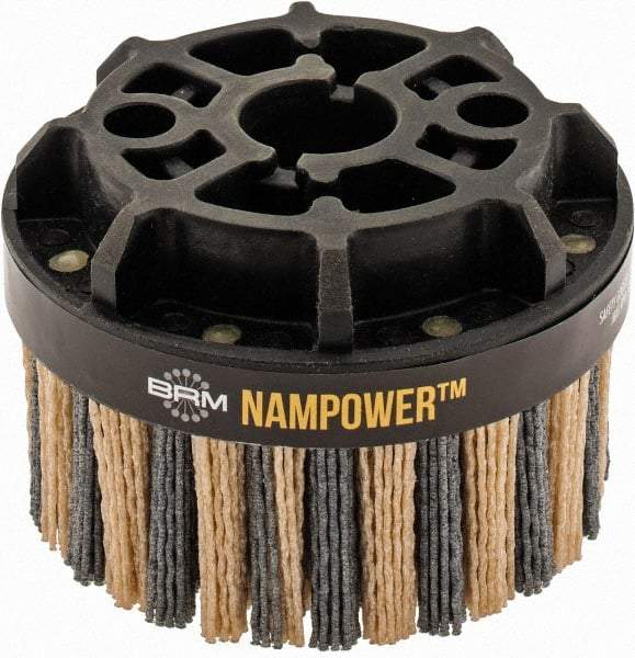 Brush Research Mfg. - 4" 80 Grit Ceramic/Silicon Carbide Tapered Disc Brush - Coarse Grade, CNC Adapter Connector, 0.71" Trim Length, 7/8" Arbor Hole - Best Tool & Supply