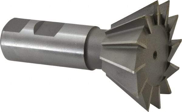 Made in USA - 2-1/2" Diam x 1-1/8" Width of Cut, 60° Included Angle, Cobalt Dovetail Cutter - 1" Shank Diam, 2-5/8" Shank Length, 3-3/4" Overall Length, Weldon Flat, Uncoated - Best Tool & Supply