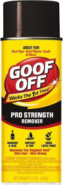 Goof Off - Adhesive, Graffiti & Rust Removers Type: Adhesive Remover Removes/Dissolves: Caulk Residue; Chewing Gum; Crayon; Glue; Marker; Paint; Pen; Scuff Marks; Tar; Stickers; Tree Sap - Best Tool & Supply