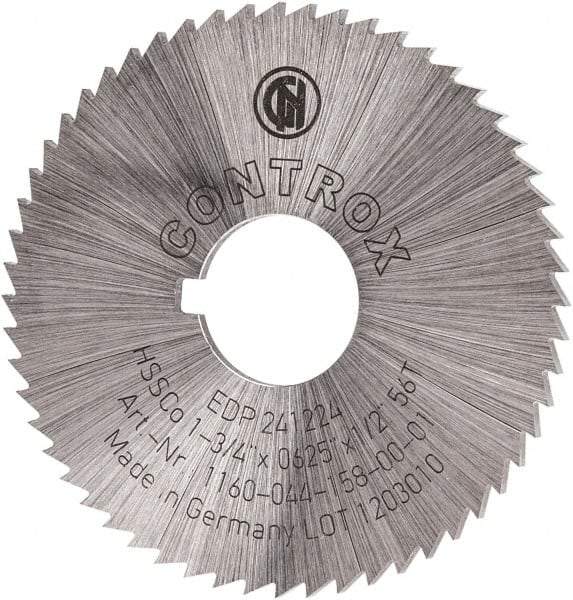 Controx - 1-3/4" Diam x 1/16" Blade Thickness x 1/2" Arbor Hole Diam, 56 Tooth Slitting and Slotting Saw - Arbor Connection, Right Hand, Uncoated, Cobalt, Concave Ground, Contains Keyway - Best Tool & Supply