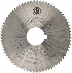 Controx - 2-1/2" Diam x 0.0781" Blade Thickness x 5/8" Arbor Hole Diam, 72 Tooth Slitting and Slotting Saw - Arbor Connection, Right Hand, Uncoated, Cobalt, Concave Ground, Contains Keyway - Best Tool & Supply