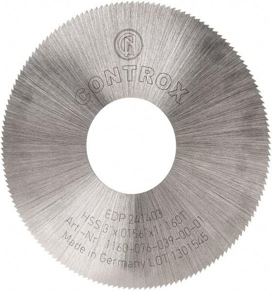 Controx - 3" Diam x 0.0156" Blade Thickness x 1" Arbor Hole Diam, 160 Tooth Slitting and Slotting Saw - Arbor Connection, Right Hand, Uncoated, High Speed Steel, Concave Ground - Best Tool & Supply