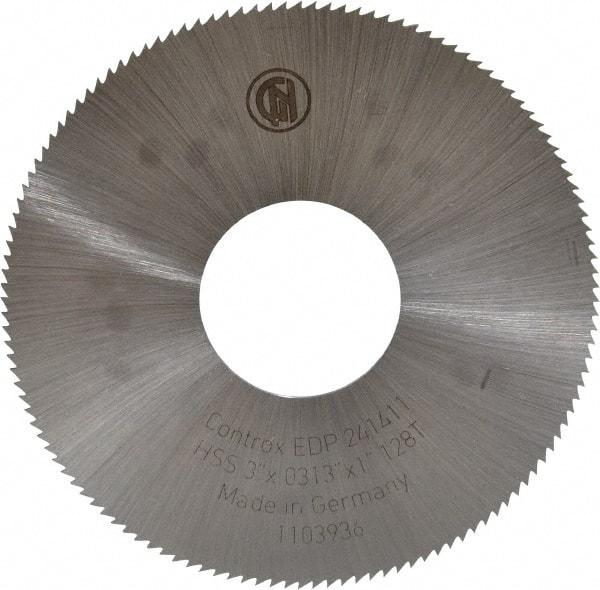 Controx - 3" Diam x 0.0313" Blade Thickness x 1" Arbor Hole Diam, 128 Tooth Slitting & Slotting Saw - Arbor Connection, Right Hand, Uncoated, M2 High Speed Steel, Concave Ground - Best Tool & Supply