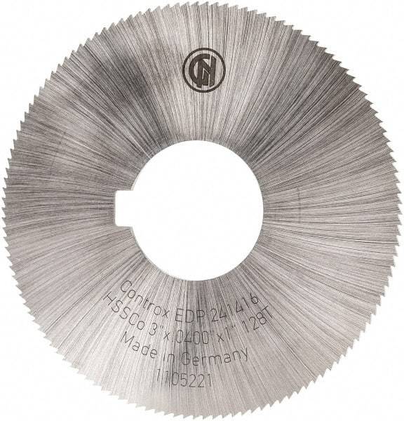 Controx - 3" Diam x 0.04" Blade Thickness x 1" Arbor Hole Diam, 128 Tooth Slitting and Slotting Saw - Arbor Connection, Right Hand, Uncoated, Cobalt, Concave Ground, Contains Keyway - Best Tool & Supply