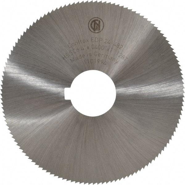 Controx - 4" Diam x 0.04" Blade Thickness x 1" Arbor Hole Diam, 128 Tooth Slitting and Slotting Saw - Arbor Connection, Right Hand, Uncoated, Cobalt, Concave Ground, Contains Keyway - Best Tool & Supply