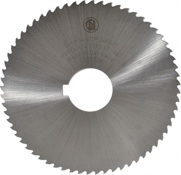 Controx - 4" Diam x 0.0313" Blade Thickness x 1" Arbor Hole Diam, 64 Tooth Slitting and Slotting Saw - Arbor Connection, Right Hand, Uncoated, Cobalt, 15° Rake, Concave Ground - Best Tool & Supply