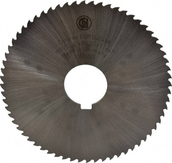 Controx - 4" Diam x 1/16" Blade Thickness x 1" Arbor Hole Diam, 64 Tooth Slitting and Slotting Saw - Arbor Connection, Right Hand, Uncoated, Cobalt, 15° Rake, Concave Ground, Contains Keyway - Best Tool & Supply