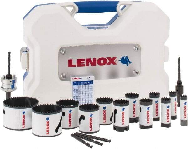 Lenox - 17 Piece, 5/8" to 3" Saw Diam, Contractor's Hole Saw Kit - Bi-Metal, Varied Toothing, Pilot Drill Model No. 4321, Includes 12 Hole Saws - Best Tool & Supply