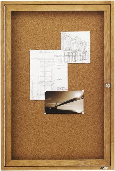 Quartet - 24" Wide x 36" High Enclosed Cork Bulletin Board - Natural (Color) - Best Tool & Supply