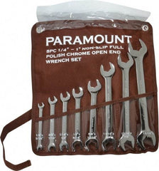 Paramount - 8 Piece, 1/4" to 1", Open End Wrench Set - Inch Measurement Standard, Full Polish Finish, Comes in Canvas Pouch - Best Tool & Supply