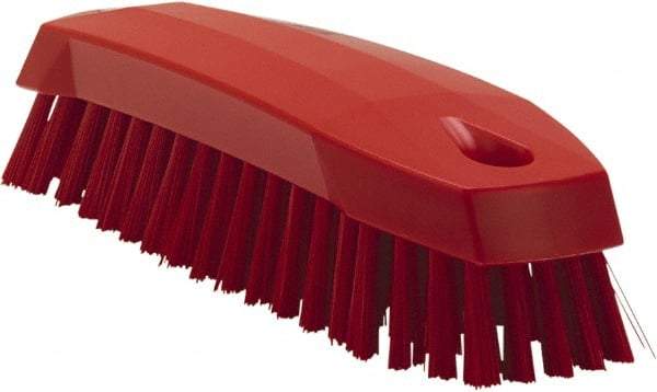 Vikan - 1" Bristle Length, Polyester Scrub Brush - 6-1/4" Long x 7" Wide Head, 7" OAL, Red, Polypropylene Block - Best Tool & Supply