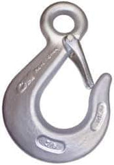 CM - Chain Grade 100, 15,000 Lbs. Load Limit Eye Sling Hook with Latch - 3-1/2 Inch Hook Throat, 6.88 Inch Reach, 1 Inch Eye Inside Diameter, 1/2 Inch Chain Diameter, 9.38 Inch Overall Length, 3/4 Inch Eye Thickness - Best Tool & Supply