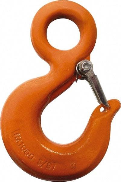 CM - Chain Grade 100, 8,800 Lbs. Load Limit Eye Rigging Hook with Latch - 1.19 Inch Hook Throat, 4.67 Inch Reach, 1-1/4 Inch Eye Inside Diameter, 3/8 Inch Chain Diameter, 6.55 Inch Overall Length, 0.63 Inch Eye Thickness - Best Tool & Supply