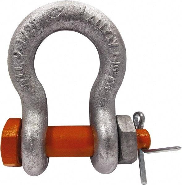 CM - 5/16" Nominal Chain Size, 0.75 Ton Carbon Steel Bolt Anchor Shackle - 15/32" Diam, 3/8" Pin Diam, 17/32" Wide Inside Jaw, 25/32" Inside Width - Best Tool & Supply