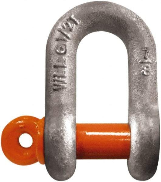 CM - 5/8" Nominal Chain Size, 3.25 Ton Carbon Steel Screw Chain Shackle - 27/32" Diam, 3/4" Pin Diam, 1-1/16" Wide Inside Jaw, 1-1/16" Inside Width - Best Tool & Supply