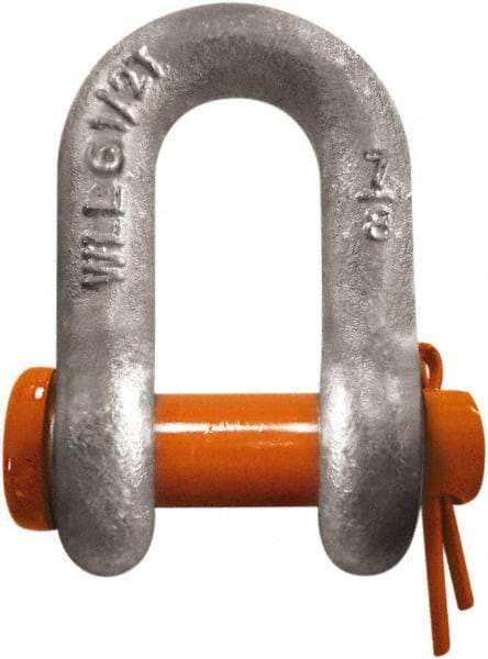 CM - 1/4" Nominal Chain Size, 0.5 Ton Carbon Steel Round Chain Shackle - 13/32" Diam, 9/32" Pin Diam, 15/32" Wide Inside Jaw, 15/32" Inside Width - Best Tool & Supply