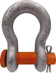 CM - 3/16" Nominal Chain Size, 0.33 Ton Carbon Steel Round Anchor Shackle - 5/16" Diam, 1/4" Pin Diam, 3/8" Wide Inside Jaw, 17/32" Inside Width - Best Tool & Supply