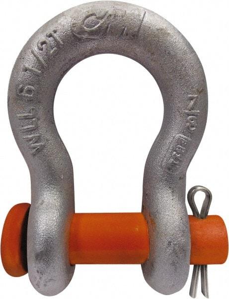 CM - 1/2" Nominal Chain Size, 2 Ton Carbon Steel Round Anchor Shackle - 23/32" Diam, 5/8" Pin Diam, 13/16" Wide Inside Jaw, 1-5/32" Inside Width - Best Tool & Supply