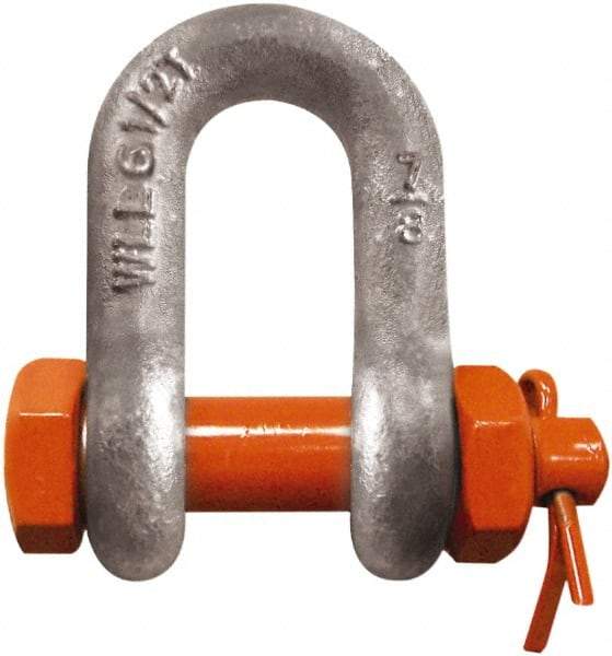 CM - 5/8" Nominal Chain Size, 3.25 Ton Carbon Steel Bolt Chain Shackle - 27/32" Diam, 3/4" Pin Diam, 1-1/16" Wide Inside Jaw, 1-1/16" Inside Width - Best Tool & Supply