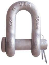 CM - 5/16" Nominal Chain Size, 1 Ton Carbon Steel Round Chain Shackle - 15/32" Diam, 3/8" Pin Diam, 17/32" Wide Inside Jaw, 17/32" Inside Width - Best Tool & Supply