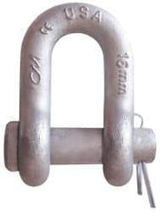 CM - 5/16" Nominal Chain Size, 1 Ton Carbon Steel Round Chain Shackle - 15/32" Diam, 3/8" Pin Diam, 17/32" Wide Inside Jaw, 17/32" Inside Width - Best Tool & Supply