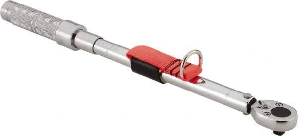 Proto - 3/8" Drive Micrometer Ratchet Head Tethered Torque Wrench - 20 Ft/Lb to 100 Ft/Lb Torque, 17" OAL, 1/2 Ft/Lb Graduation, Pear Head - Best Tool & Supply