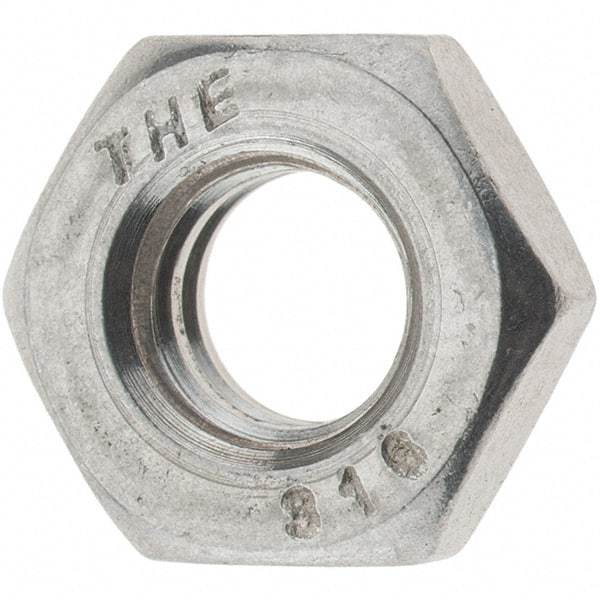 Value Collection - 1/4-20 UNC Stainless Steel Right Hand Hex Jam Nut - 7/16" Across Flats, 5/32" High, Uncoated - Best Tool & Supply